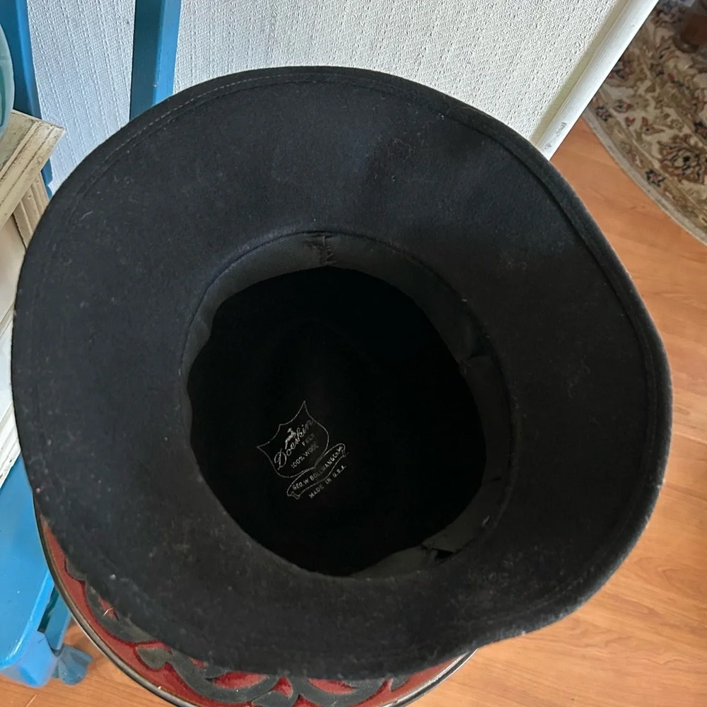 Vintage Black Wool Fedora Hat w Feather Embellishment